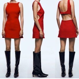 Zara Cherry Red Cut Out Open Back Mini Dress M